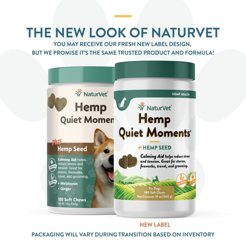 NaturVet Quiet Moments Calming Aid Dog Supplement - Helps Promote Relaxation - Reduce Stress - Storm Anxiety - Motion Sickness for Dogs - Plus Hemp - 180 Soft Chews - dog supplement - 797801059329