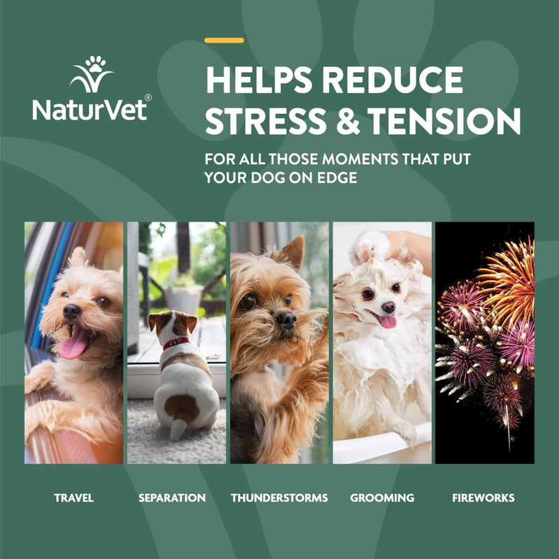 NaturVet Quiet Moments Calming Aid Dog Supplement - Helps Promote Relaxation - Reduce Stress - Storm Anxiety - Motion Sickness for Dogs - Plus Hemp - 180 Soft Chews - dog supplement - 797801059329