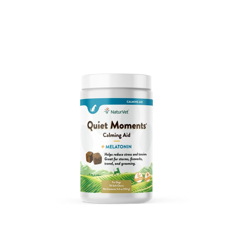 NaturVet Quiet Moments Calming Aid Dog Supplement – Helps Promote Relaxation - Reduce Stress - Storm Anxiety - Motion Sickness for Dogs – Tasty Pet Soft Chews with Melatonin – 70 Ct. - dog supplement - 797801036955