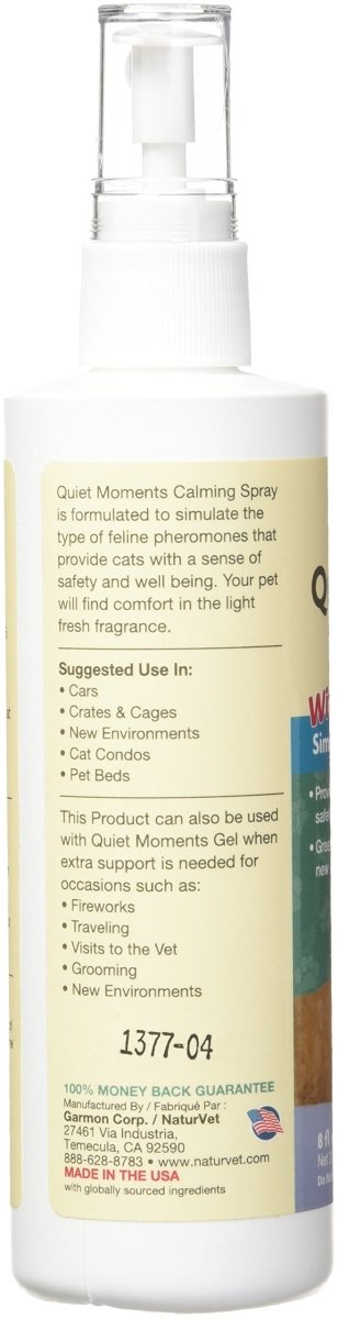 NaturVet Quiet Moments Herbal Calming Spray, 8 Ounce - Feline - 797801035750