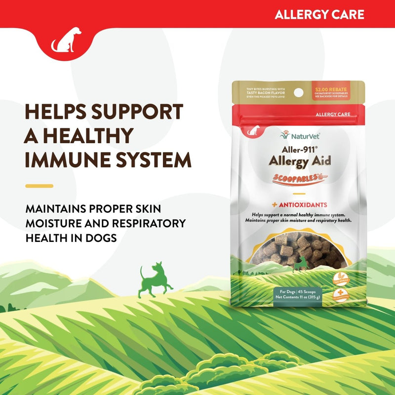 NaturVet Scoopables Aller - 911 Dog Allergy Support Vitamins - Supports Immunity & Seasonal Allergies in Dogs - Hickory Smoked Bacon Flavored Pet Health Supplement - 11oz Bag - dog supplement - 797801605304