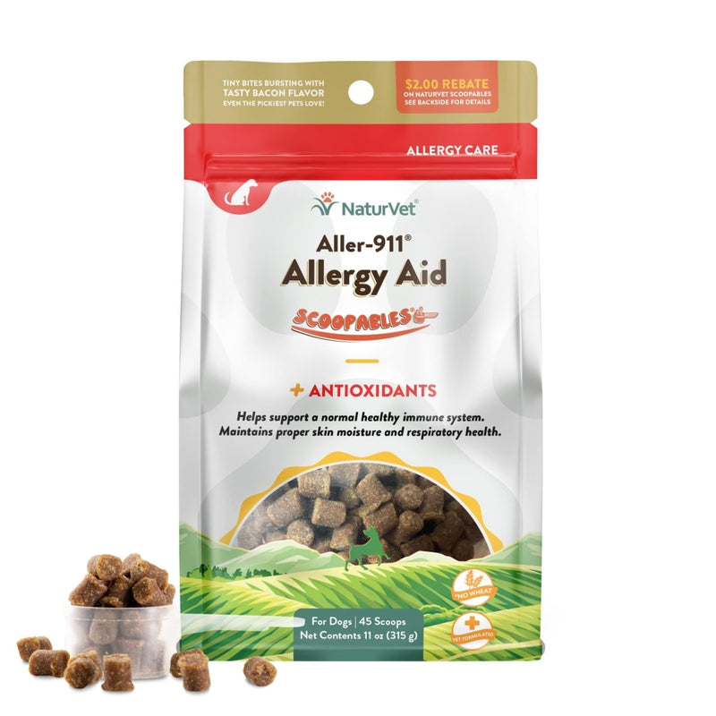 NaturVet Scoopables Aller - 911 Dog Allergy Support Vitamins - Supports Immunity & Seasonal Allergies in Dogs - Hickory Smoked Bacon Flavored Pet Health Supplement - 11oz Bag - dog supplement - 797801605304