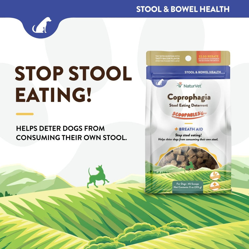 NaturVet Scoopables Coprophagia for Dogs - No Poop Eating for Dogs - Stool Eating Deterrent Supplement with Probiotic & Digestive Enzymes - Hickory Smoked Bacon Flavored - 11oz Bag - dog supplement - 797801605311