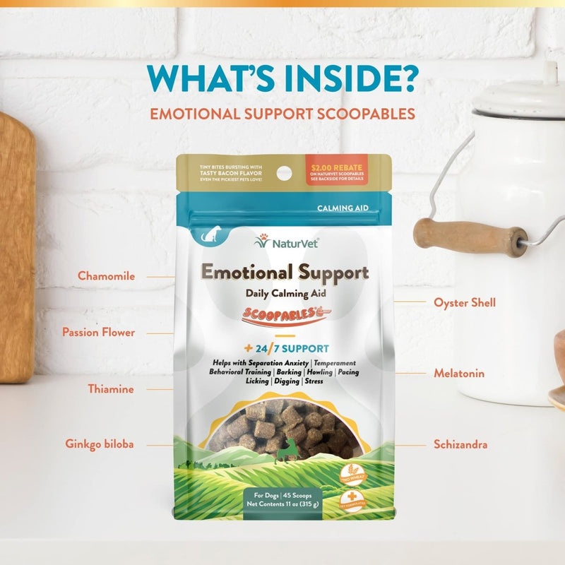 NaturVet Scoopables Emotional Support for Dogs - Daily Calming Aid Promotes 24/7 Normal - Calm Behavior - Hickory Smoked Bacon Flavored - 11 oz Bag - dog supplement - 797801605328