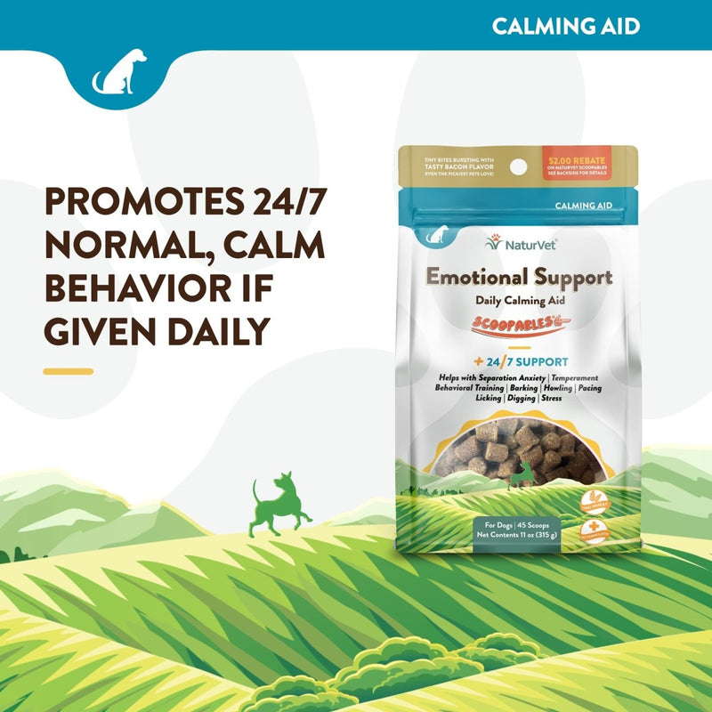 NaturVet Scoopables Emotional Support for Dogs - Daily Calming Aid Promotes 24/7 Normal - Calm Behavior - Hickory Smoked Bacon Flavored - 11 oz Bag - dog supplement - 797801605328