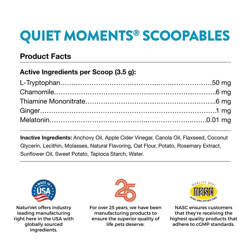 NaturVet Scoopables Quiet Moments Cat Calming Aid - Promotes Calm with Stressful Events Storms - Fireworks - Travel - Separation Anxiety - Cat Health Supplement with Melatonin - Salmon Flavored - 5.5 oz Bag