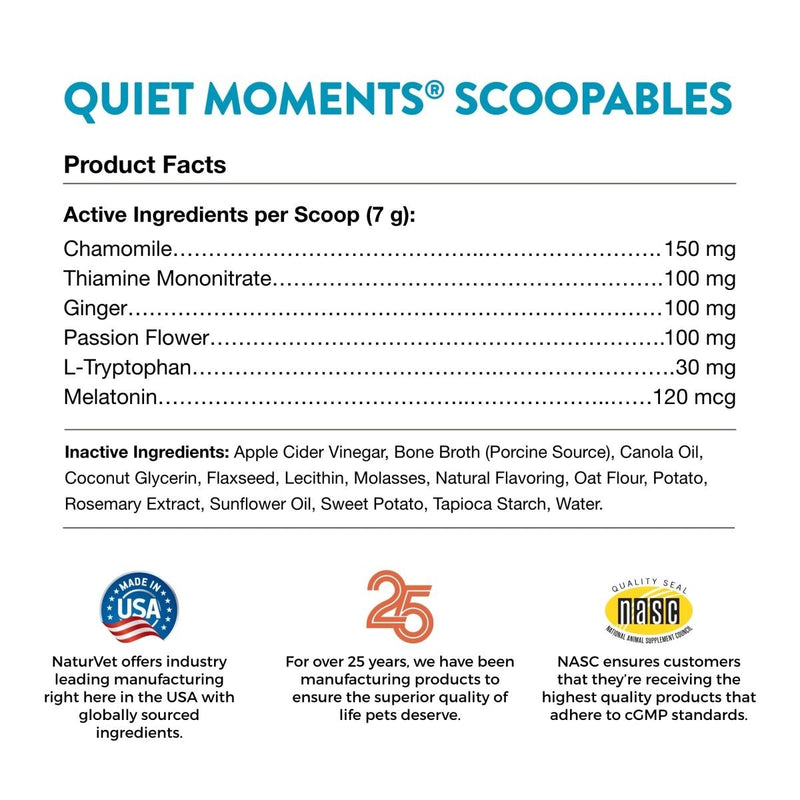 NaturVet Scoopables Quiet Moments Dog Calming Aid for Dogs - Promotes Calm with Stressful Events Like Storms - Fireworks - Travel - Separation Anxiety - Hickory Smoked Bacon Flavored - 11 oz Bag