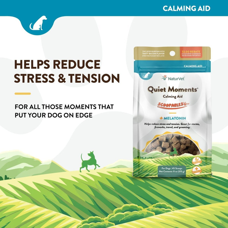 NaturVet Scoopables Quiet Moments Dog Calming Aid for Dogs - Promotes Calm with Stressful Events Like Storms - Fireworks - Travel - Separation Anxiety - Hickory Smoked Bacon Flavored - 11 oz Bag