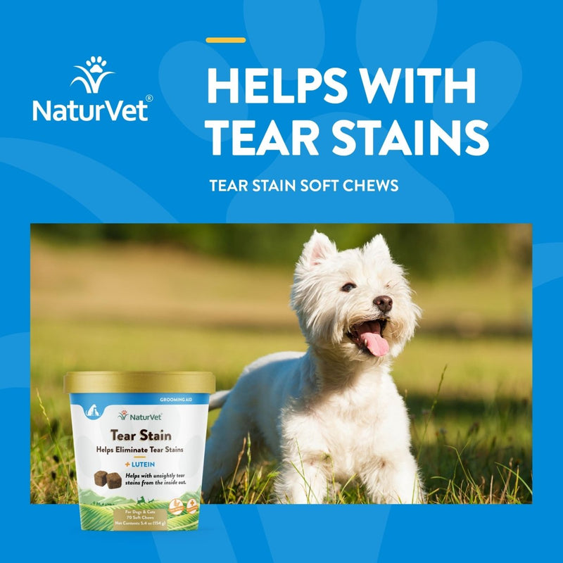 NaturVet – Tear Stain Plus Lutein – Eliminates Unsightly Tear Stains – Enhanced with Cranberry Extract, Marshmallow Root & Oregon Grape Root – for Dogs & Cats – 70 Soft Chews