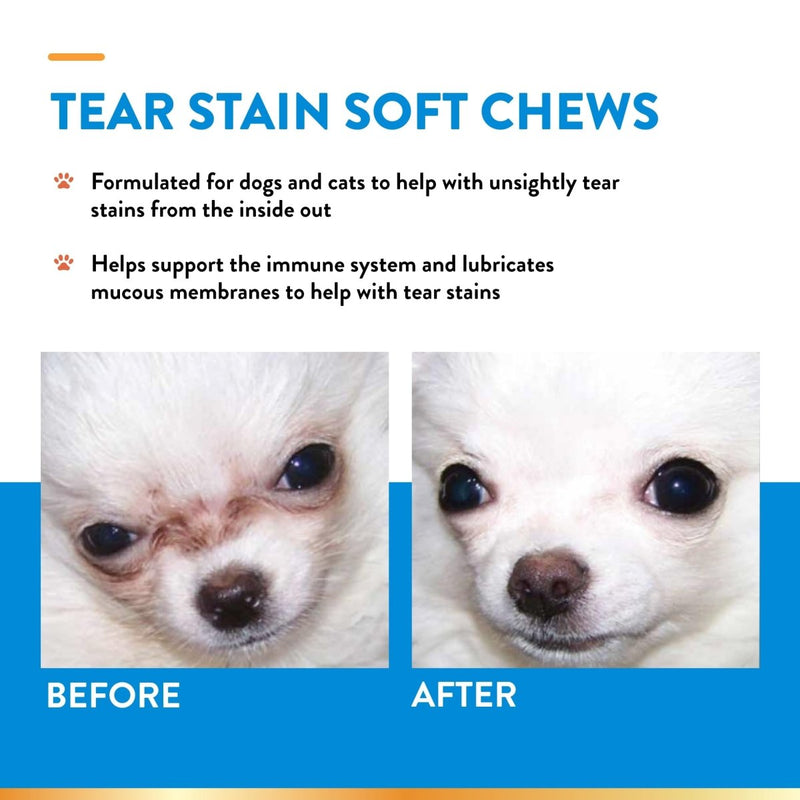 NaturVet – Tear Stain Plus Lutein – Eliminates Unsightly Tear Stains – Enhanced with Cranberry Extract, Marshmallow Root & Oregon Grape Root – for Dogs & Cats – 70 Soft Chews