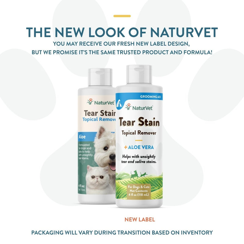 NaturVet – Tear Stain Topical Remover Plus Aloe – 4 oz | Eliminates Unsightly Tear & Saliva Stains | Gentle, Water - Based Formula | for Dogs & Cats