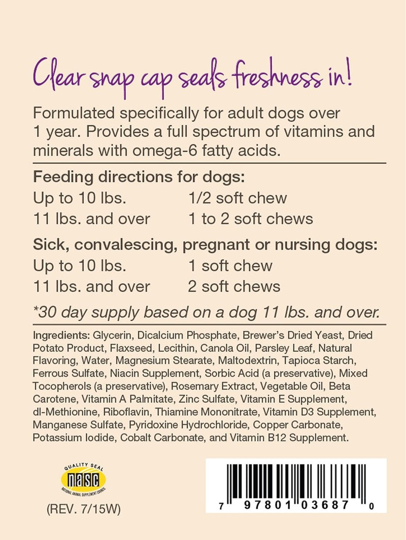 NaturVet VitaPet Adult Daily Vitamins Plus Breath Aid for Adult Dogs - 60 ct Soft Chews - Made in The USA with Globally Source Ingredients - dog supplement - 797801036870