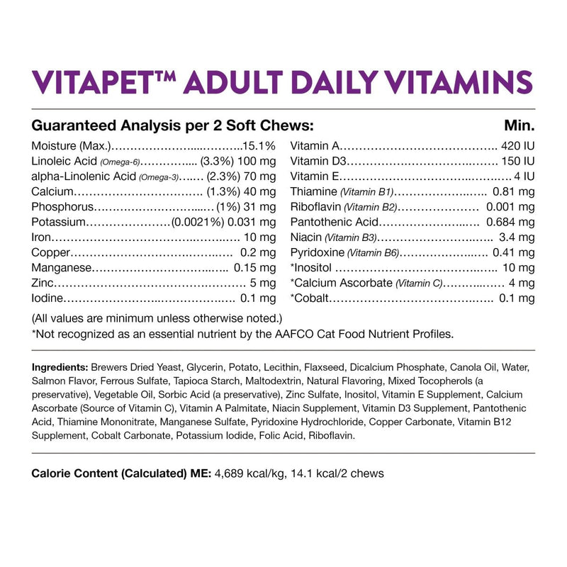 NaturVet VitaPet Adult Daily Vitamins Plus Omegas for Cats - 60 ct Soft Chews - Made in The USA with Globally Source Ingredients