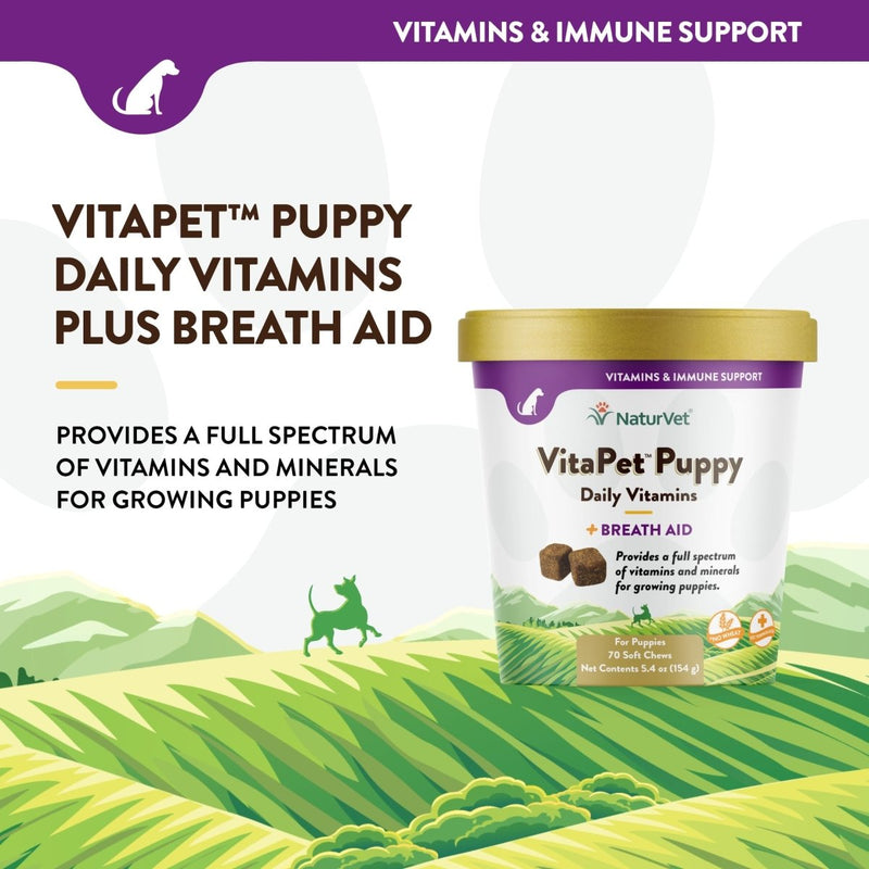 NaturVet VitaPet Puppy Daily Vitamins for Dogs – Plus Breath Aid – Formulated to Provide Puppies with Essential Vitamins - Minerals - Amino Acids & Fatty Acids - 70 Soft Chews