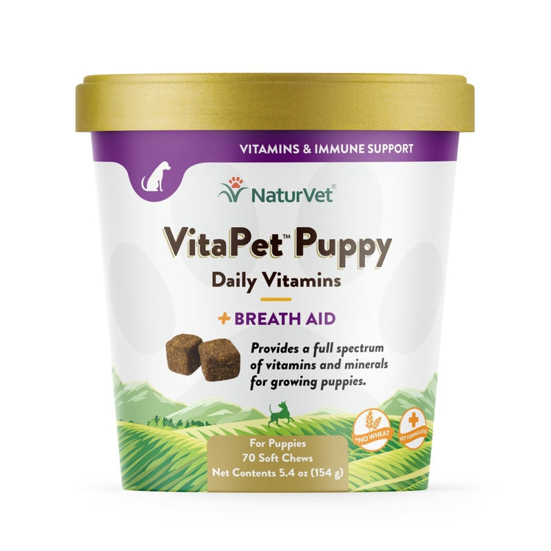 NaturVet VitaPet Puppy Daily Vitamins for Dogs – Plus Breath Aid – Formulated to Provide Puppies with Essential Vitamins - Minerals - Amino Acids & Fatty Acids - 70 Soft Chews