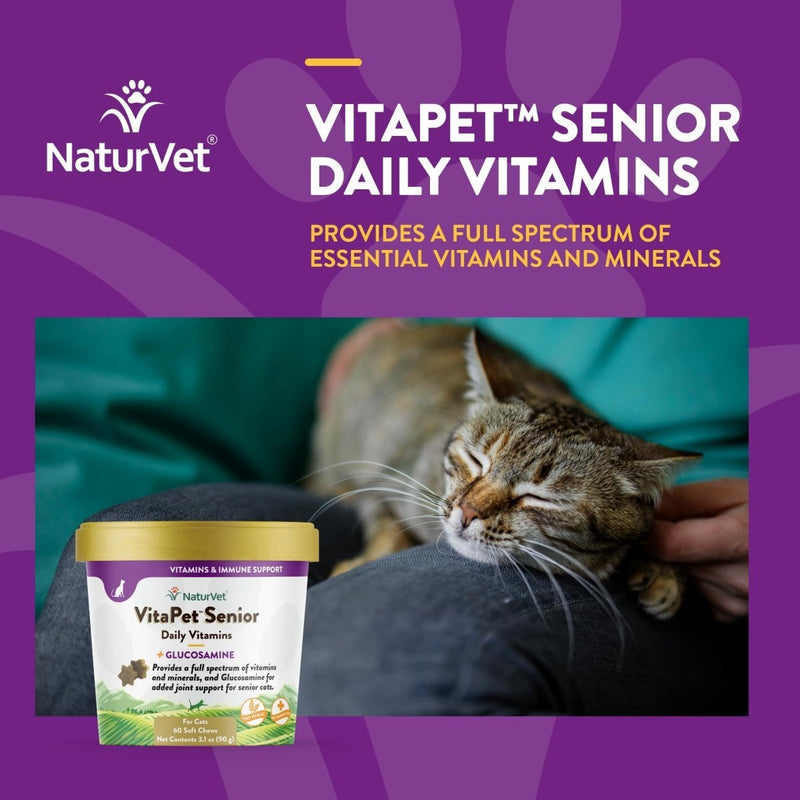 NaturVet VitaPet Senior Daily Vitamins for Cats Plus Glucosamine - Specifically Formulated to Provide Essential Minerals - 90 g