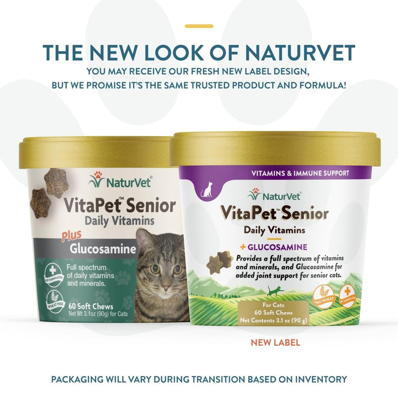 NaturVet VitaPet Senior Daily Vitamins for Cats Plus Glucosamine - Specifically Formulated to Provide Essential Minerals - 90 g