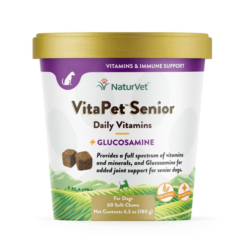 NaturVet VitaPet Senior Daily Vitamins Plus Glucosamine for Dogs, 60 ct Soft Chews, Made in The USA with Globally Source Ingredients