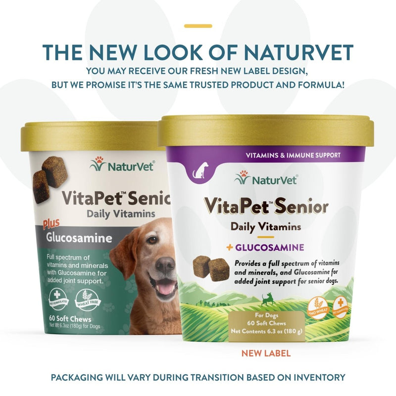 NaturVet VitaPet Senior Daily Vitamins Plus Glucosamine for Dogs, 60 ct Soft Chews, Made in The USA with Globally Source Ingredients