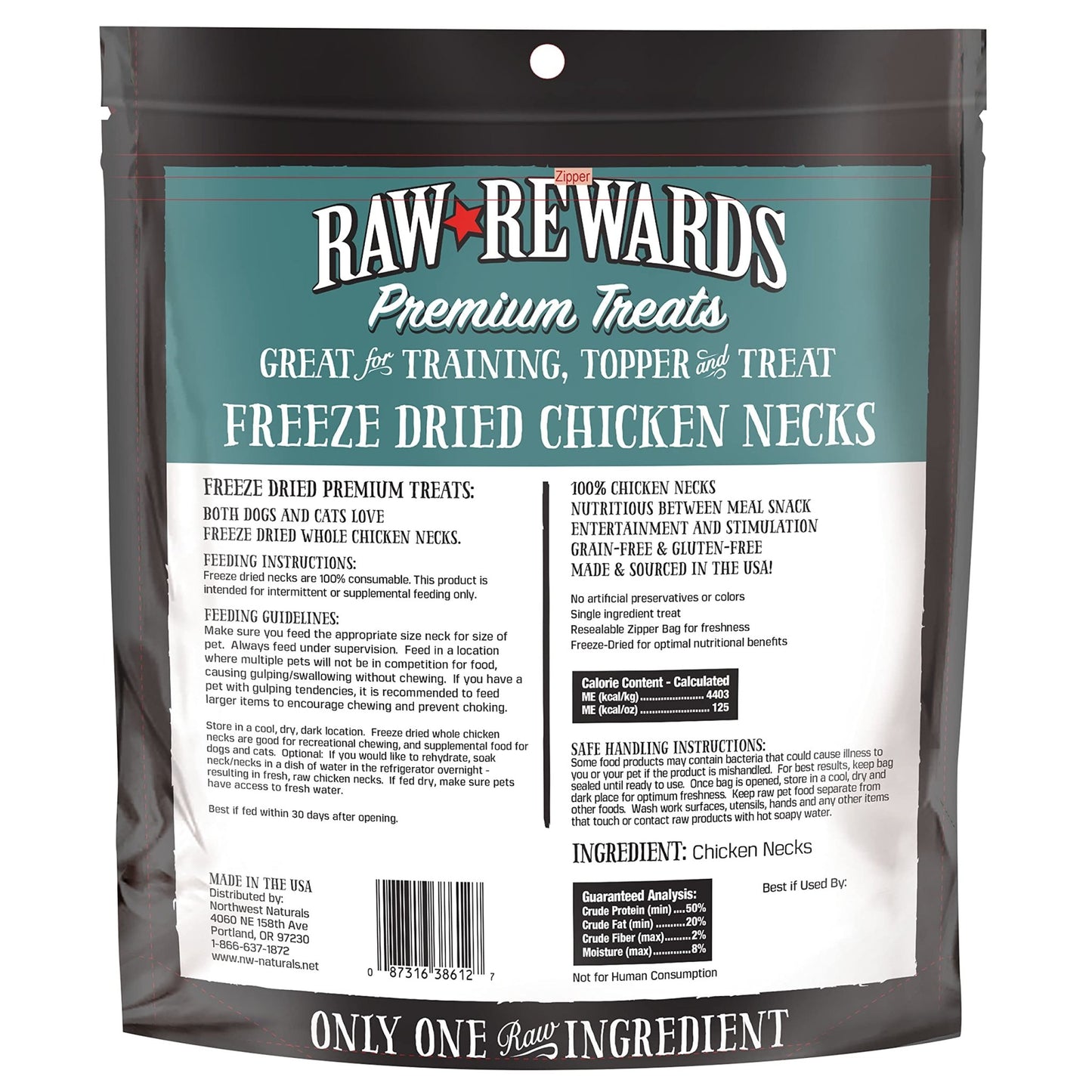 Northwest Naturals Raw Rewards Freeze - Dried Chicken Neck Treats For Dogs And Cats - Whole Neck - Healthy, 1 Ingredient, Human Grade Pet Food, All Natural - 4 Oz