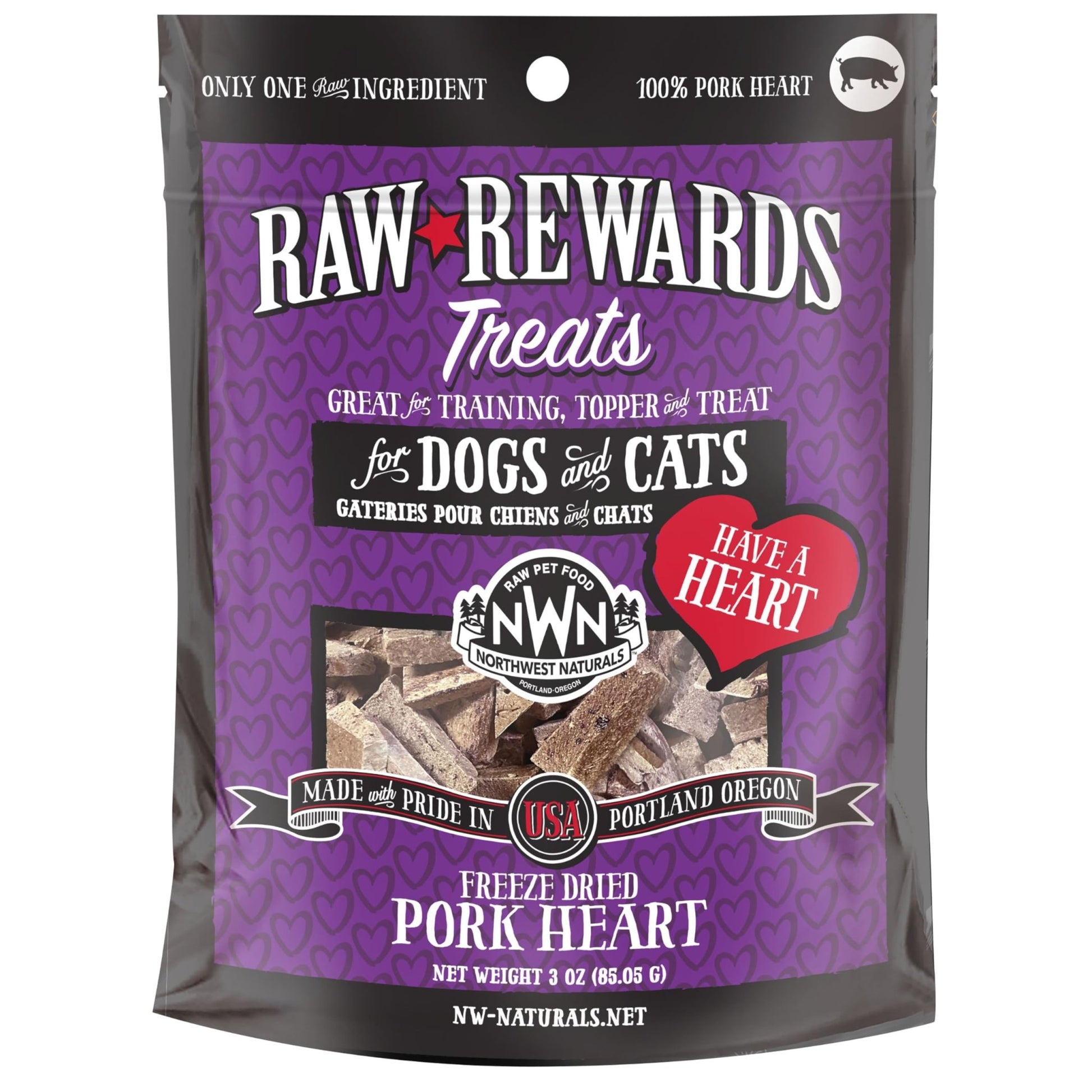 Northwest Naturals Raw Rewards Freeze - Dried Pork Heart Treats - 3 oz