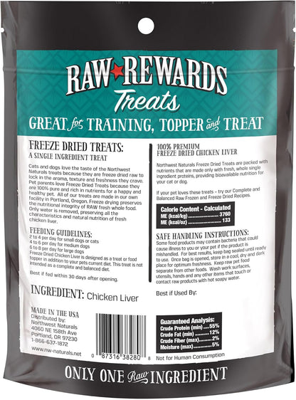Northwestnaturals raw rewards freeze dried chicken liver 3oz dog & cat treats