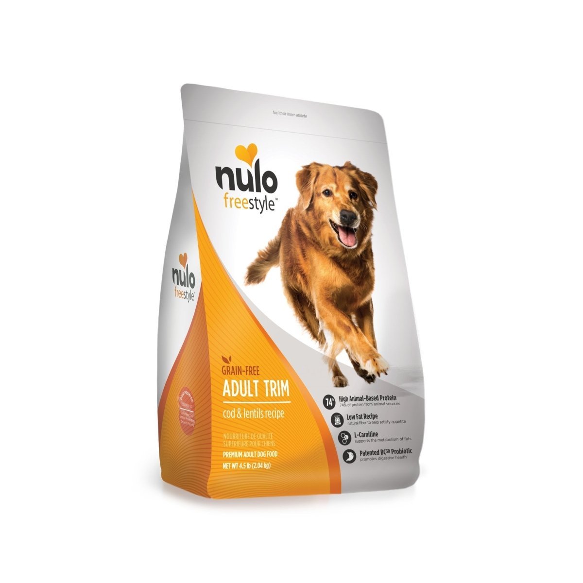 Nulo Adult Trim Grain Free Healthy Weight Dry Dog Food With Bc30 Probiotic - Cod And Lentils Recipe - 4.5Lb Bag