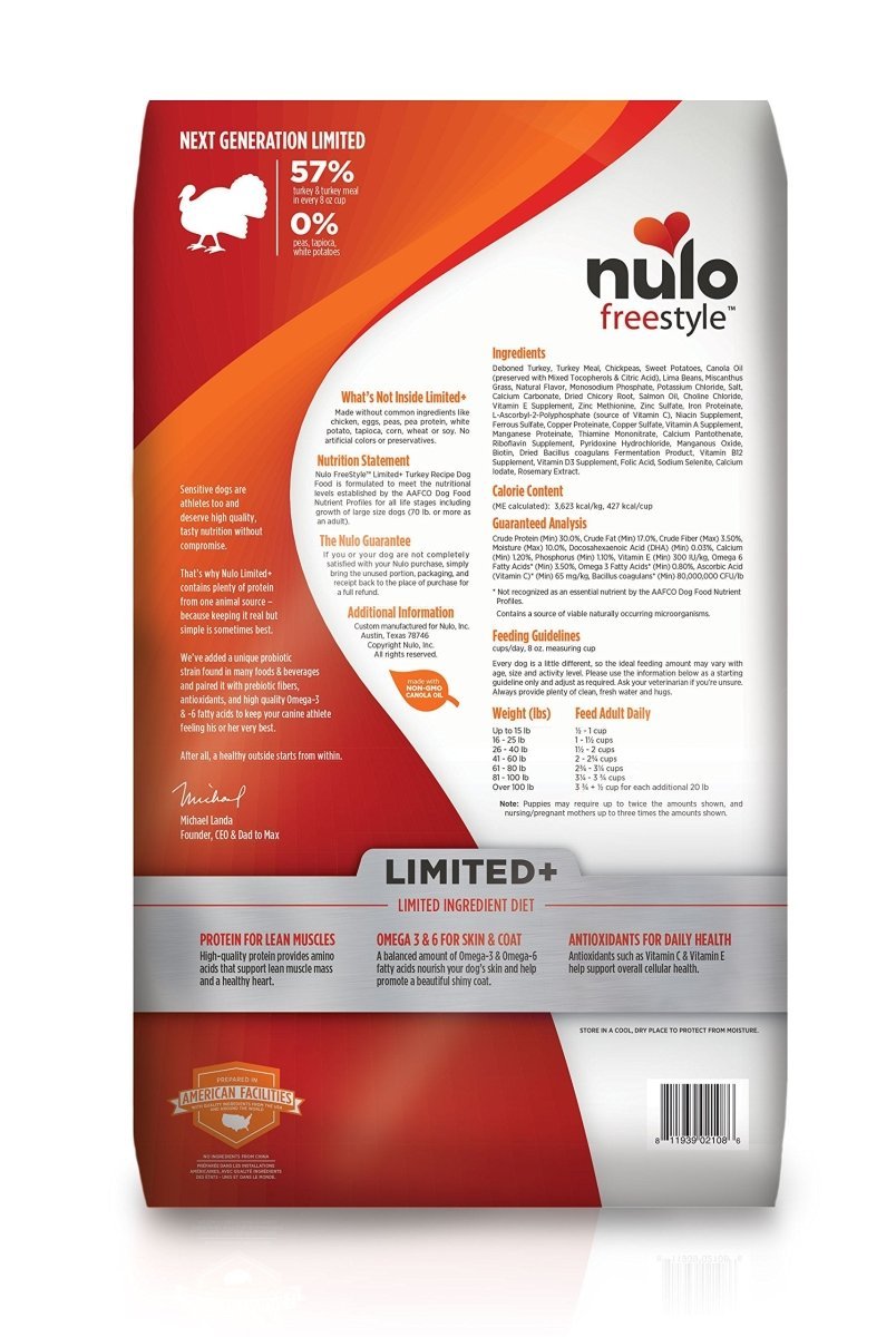 Nulo All Natural Dog Food: Freestyle Limited Plus Grain Free Puppy & Adult Dry Dog Food - Limited Ingredient Diet for Digestive & Immune Health - Allergy Sensitive Turkey Recipe - 4 lb Bag (51LT04)