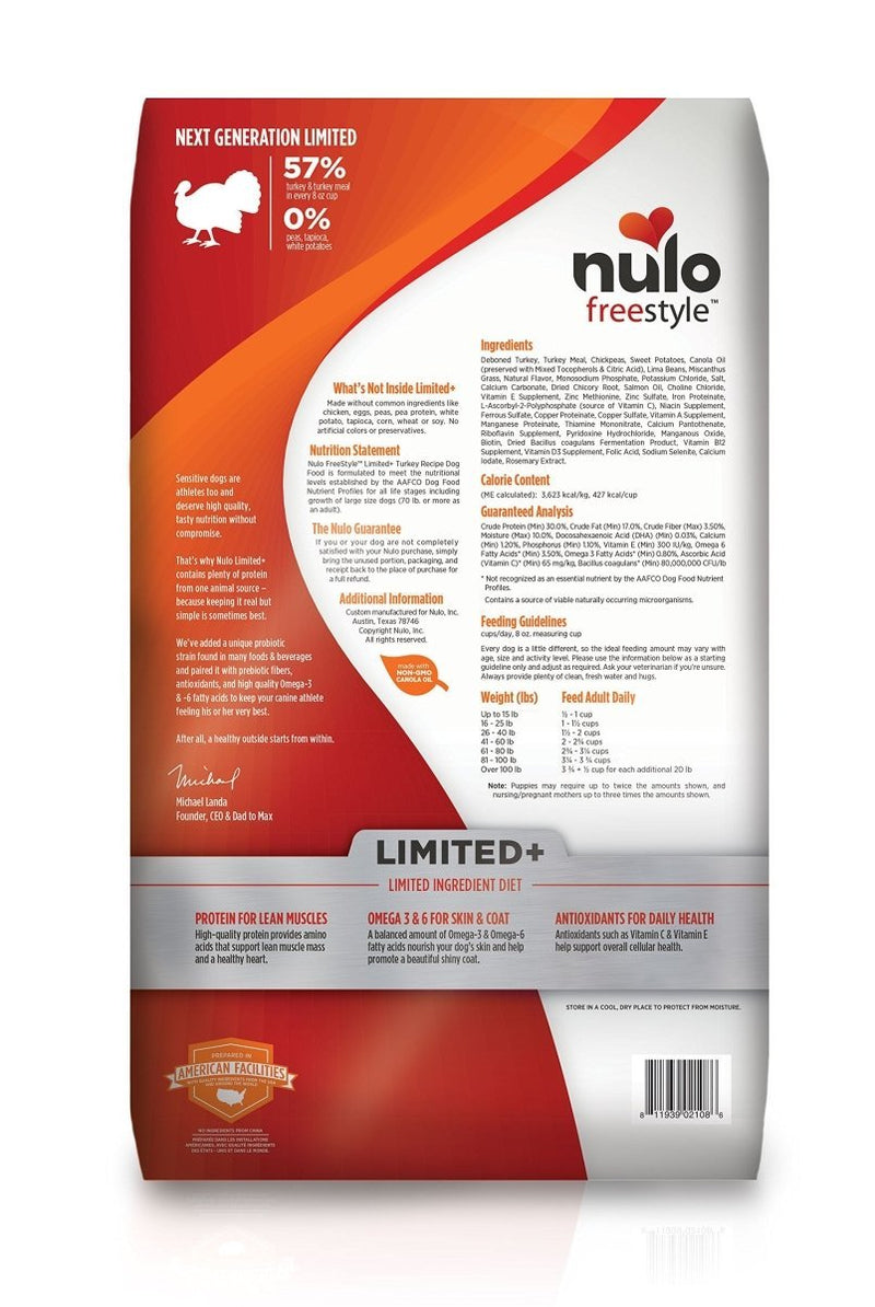 Nulo All Natural Dog Food: Freestyle Limited Plus Grain Free Puppy & Adult Dry Dog Food - Limited Ingredient Diet for Digestive & Immune Health - Allergy Sensitive Turkey Recipe - 4 lb Bag (51LT04)