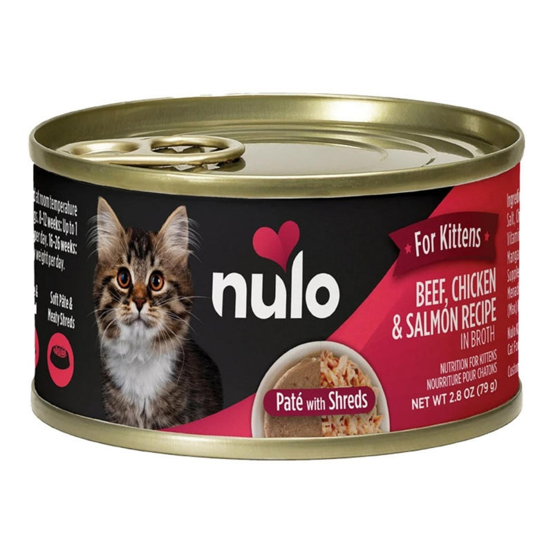 Nulo Beef Chicken & Salmon Kitten Food - Pate with Shreds - 2.8 oz