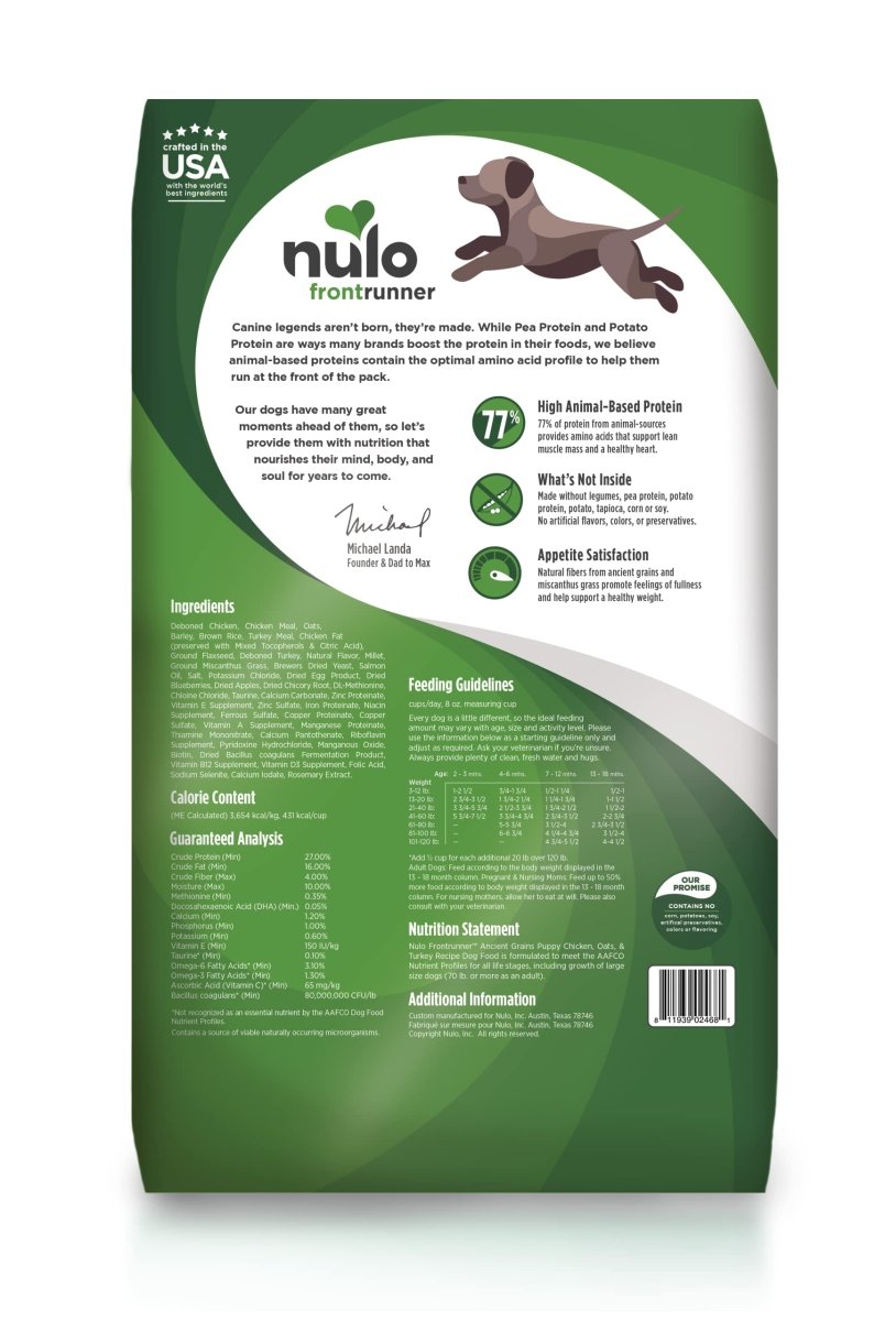 Nulo Frontrunner All Breed Puppy Food - Premium Dry Small Kibble Puppy Food - Ancient Grains Promote Fullness with BC30 Probiotic & DHA