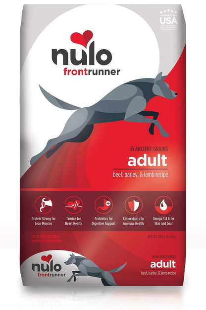 Nulo Frontrunner Dry Dog Food for Adult Dogs - Grain - Inclusive Beef, Barley & Lamb Recipe - High Taurine for Lean Muscles 23lb