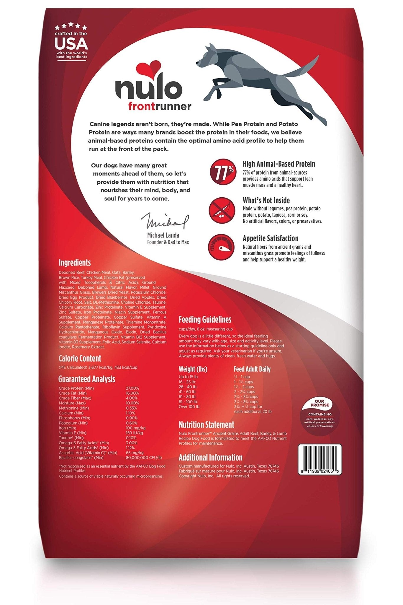 Nulo Frontrunner Dry Dog Food for Adult Dogs - Grain - Inclusive Beef, Barley & Lamb Recipe - High Taurine for Lean Muscles 23lb