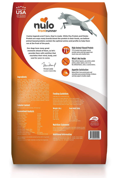 Nulo Frontrunner Dry Dog Food for Adult Dogs - Grain Inclusive Turkey & Trout Recipe with High Taurine Levels - 23 lb Bag