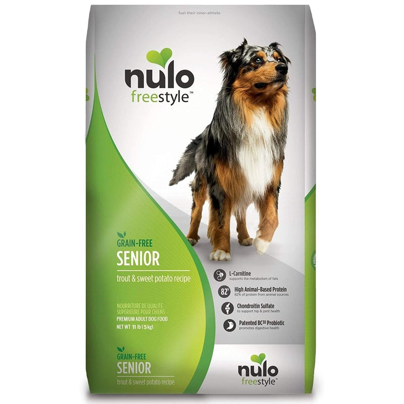 Nulo Senior Grain Free Dog Food With Glucosamine And Chondroitin (Trout And Sweet Potato Recipe, 11Lb Bag), Model:Senior Trout & Sweet Potato