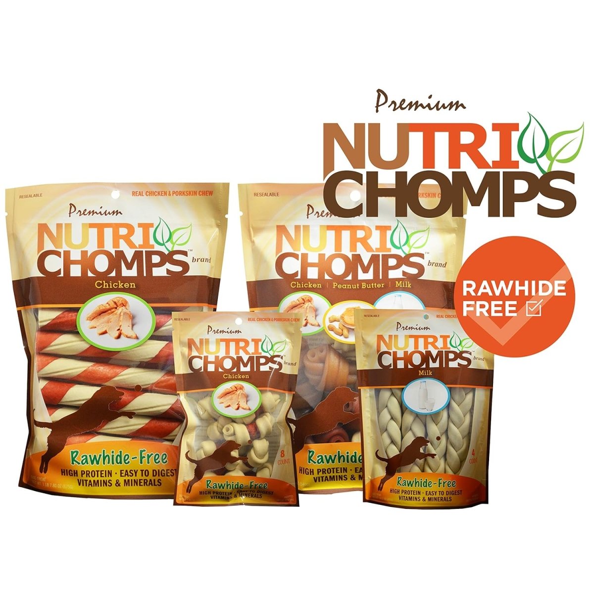 Nutri Chomps 15" Long Stick, Rawhide - Free Dog Treats, Easy to Digest, Long Lasting, Healthy, 1 Count Peanut Butter