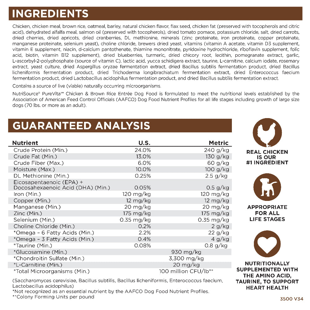 Nutri source purevita limited ingredients chicken and brown rice entree dog food 4lbs