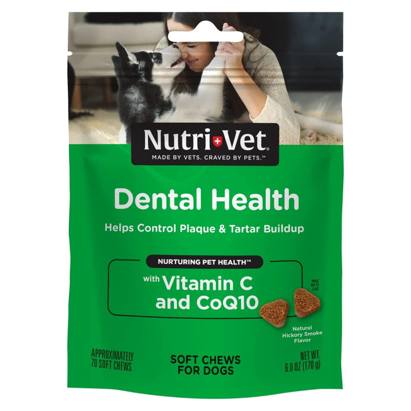 Nutri - Vet Dental Health Soft Chews for Dogs | Helps Control Plaque and Tartar Buildup | Natural Hickory Smoke Flavor | 70 Count , 6 oz