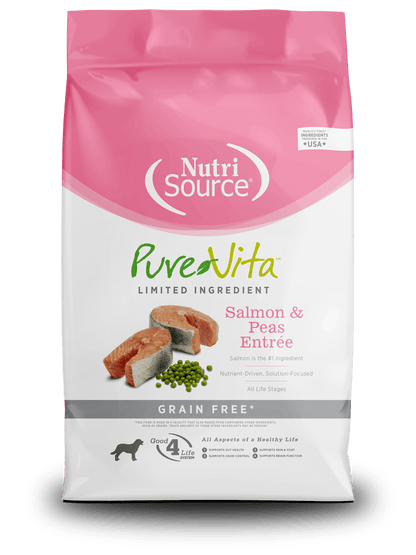 Nutrisource pure vita grain free salmon & peas entree dry dog food kibble 25lbs