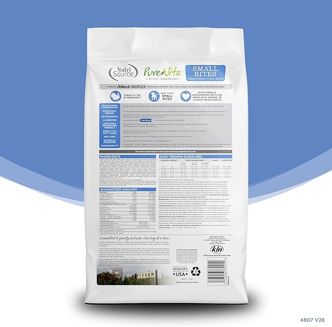 Nutrisource pure vita Turkey sweet potato small bites dry dog food 12lbs