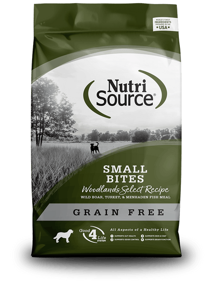 Nutrisource small bites woodlands select recipe grain free dry dog kibble 4lb bag