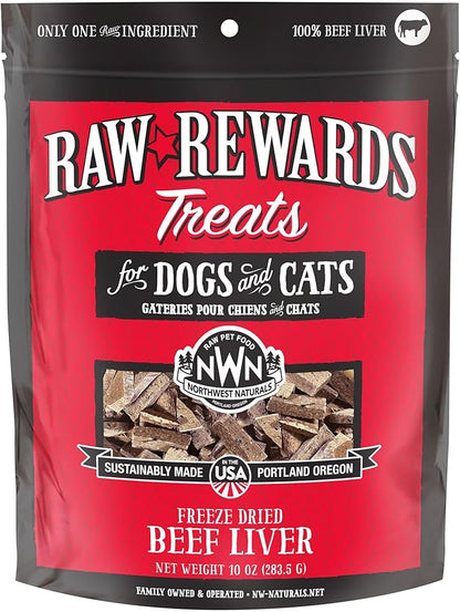 NWN northwest naturals raw rewards beef liver freeze dried dog treats 10oz