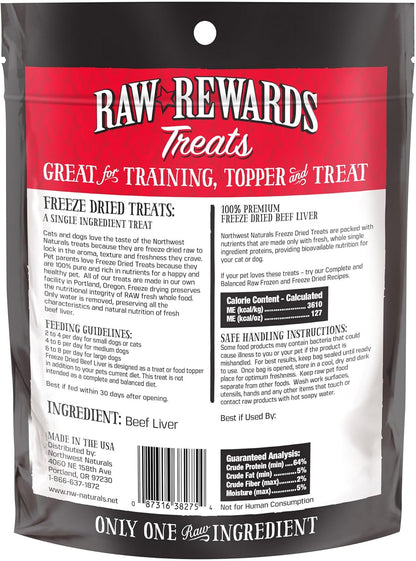 NWN northwest naturals raw rewards freeze dried beef liver dog cat treats 3oz