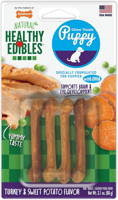 Nylabone healthy edibles puppy chew treats Turkey & sweet potato flavor 3.1oz 4ct