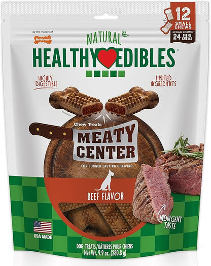Nylabone natural healthy edibles chew treats meaty center beef 9.9oz 12 small chews