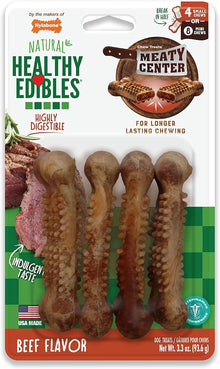 Nylabone natural healthy edibles meaty center beef 3.3oz treat 4 small