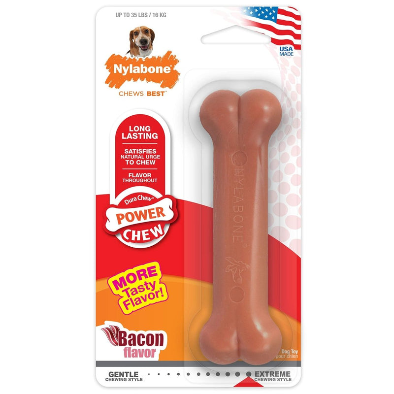 Nylabone Power Chew Flavored Durable Chew Toy for Dogs - Dog Toys for Aggressive Chewers - Indestructible Dog Bones for Medium Dogs - Bacon Flavor Medium/Wolf