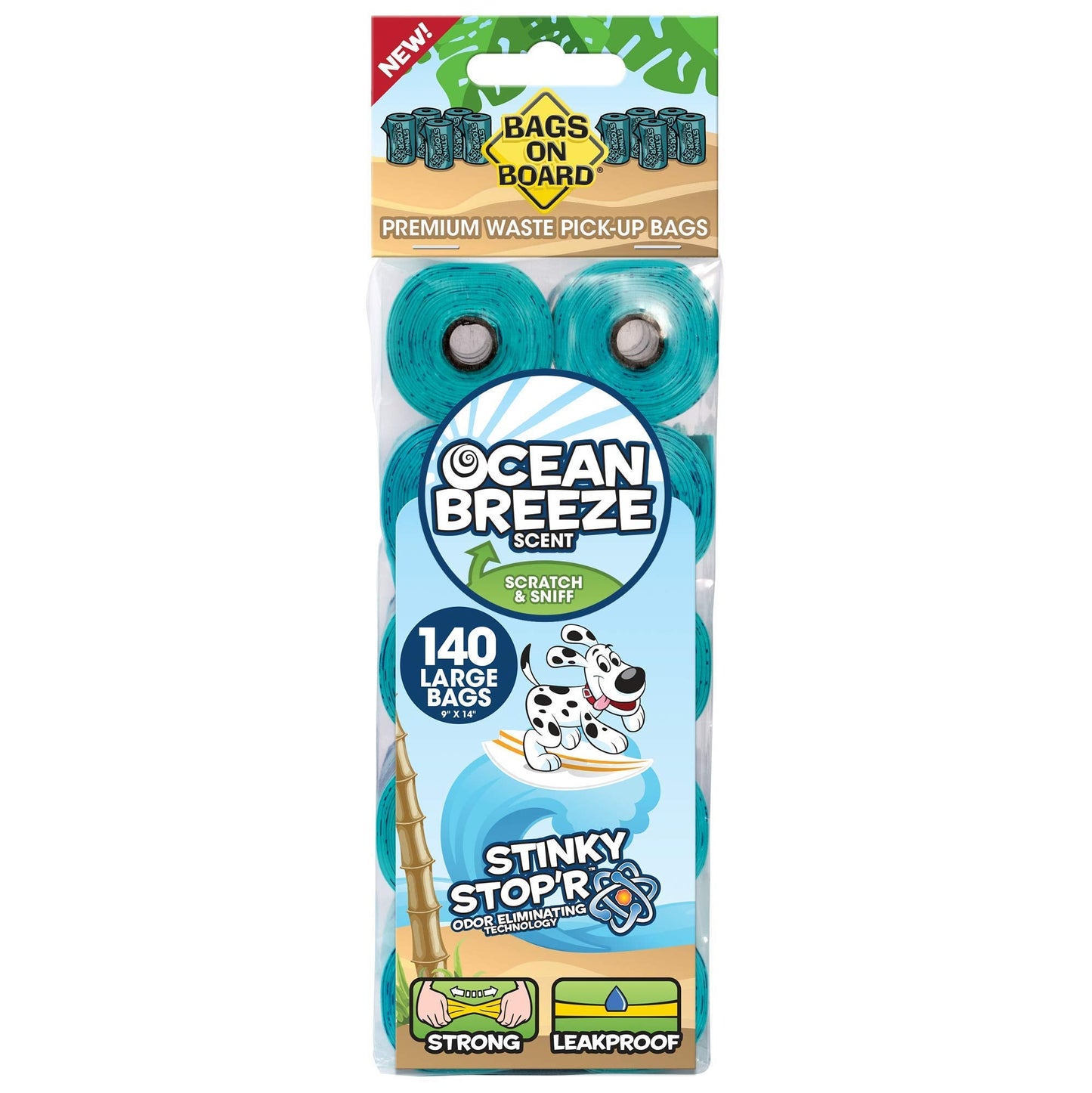 Odor Control Dog Poop Bags And Dispenser | Strong, Leak Proof Dog Waste Bags | Ocean Breeze Scent | 9 X14 Inches,140 Waste Pickup Bags