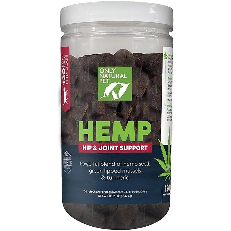 Only Natural Pet Hemp Hip & Joint Support for Dogs - Supplement for Mobility Wellness Pain Relief Healthy Inflammatory & Bone Stiffness - Chews w/Fatty Acid Blend Mussels & Turmeric