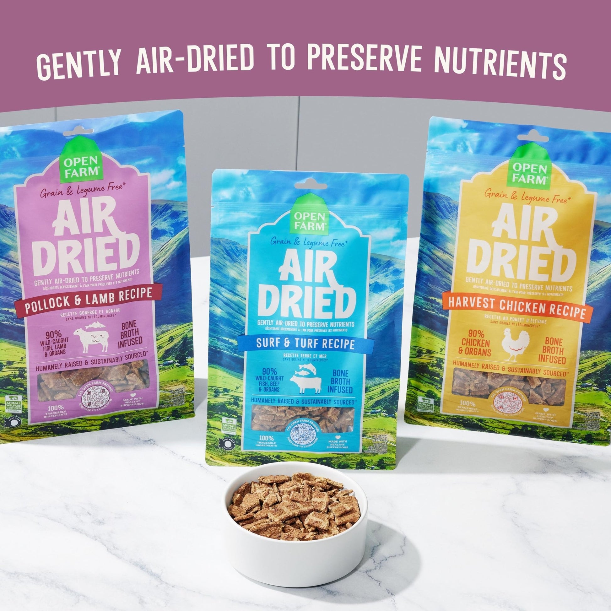 Open Farm, Air Dried Dog Food Infused with Bone Broth, Grain & Legume Free, Complete Meal or Food Topper, Pollock & Lamb Recipe, 2lb Bag
